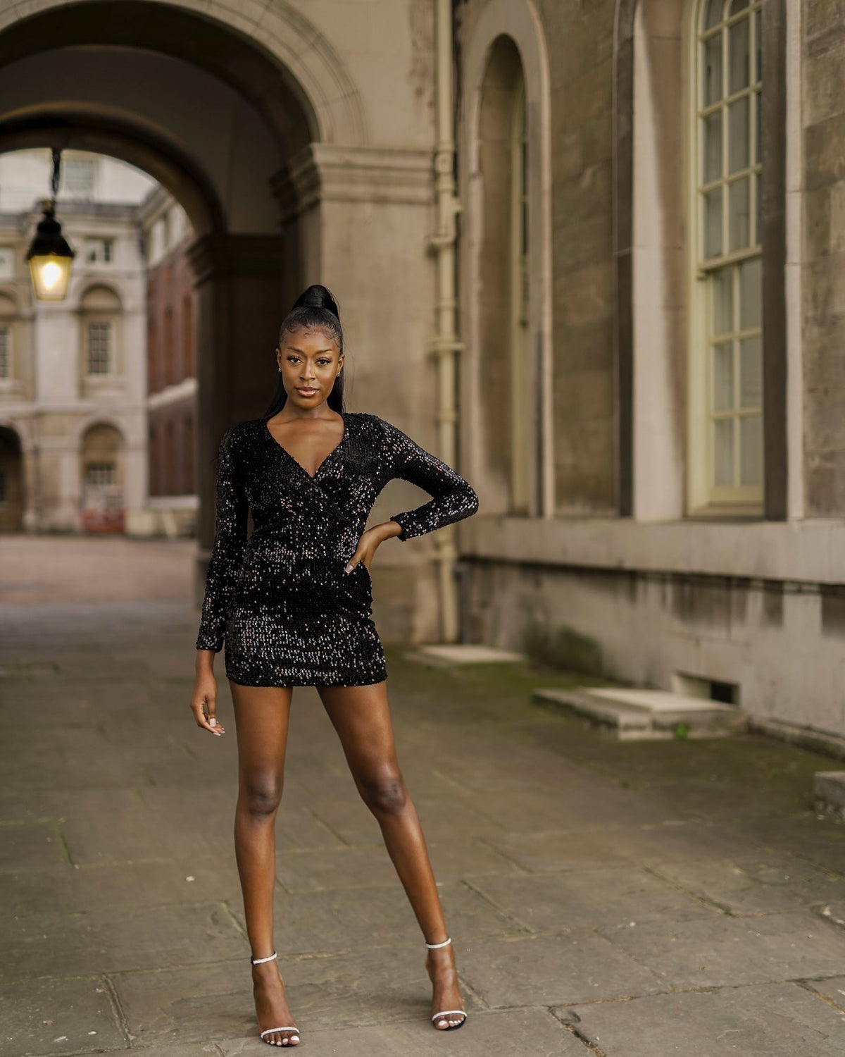 Long Sleeve Sequin Mini Dress in Black