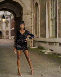 Long Sleeve Sequin Mini Dress in Black