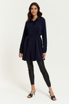 Oversized Belt Detailed Shirt Tunic with Long Sleeves in Navy
