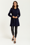 Oversized Belt Detailed Shirt Tunic with Long Sleeves in Navy