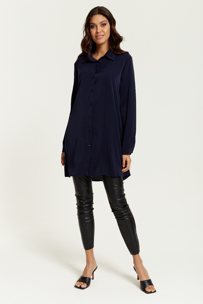 Oversized Shirt Tunic with Long Sleeves in Navy