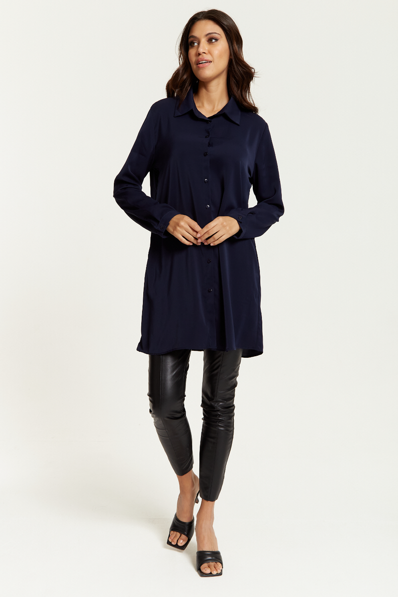 Oversized Shirt Tunic with Long Sleeves in Navy
