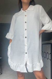 Ruffle Detailed 3/4 Sleeves Tunic Shirt in White