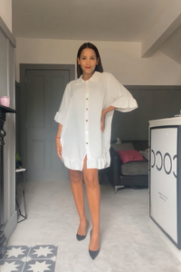 Ruffle Detailed 3/4 Sleeves Tunic Shirt in White