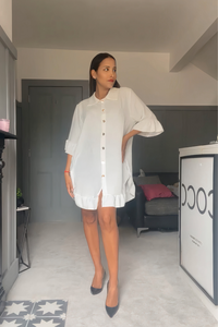 Ruffle Detailed 3/4 Sleeves Tunic Shirt in White