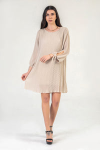 Beige Plisse Mini Dress