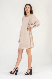 Beige Plisse Mini Dress