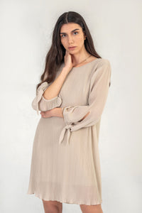 Beige Plisse Mini Dress