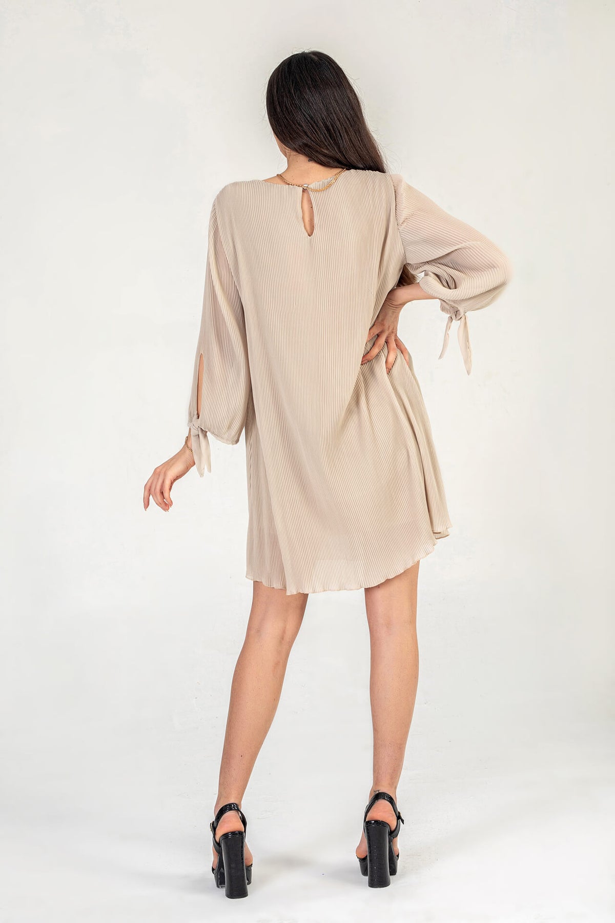 Beige Plisse Mini Dress