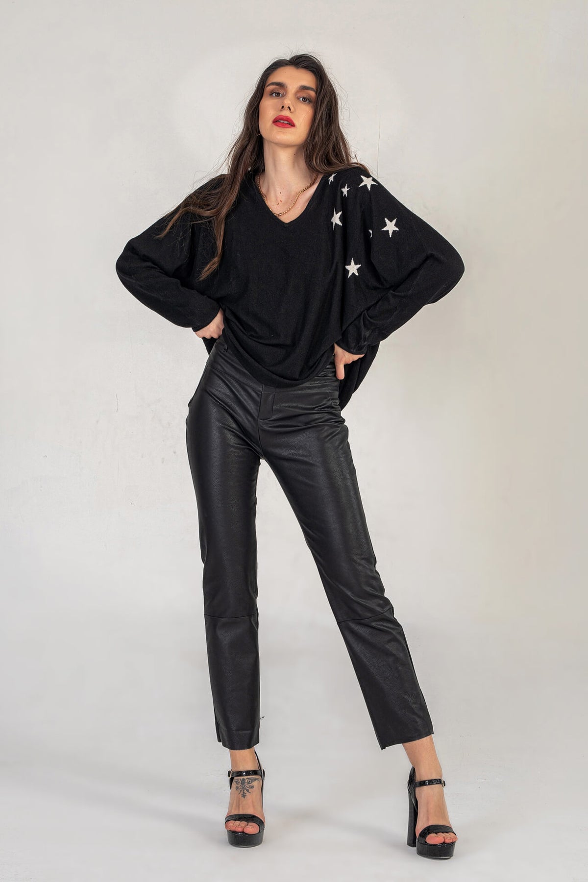 Black Knitted Oversized Jumper With Star Print