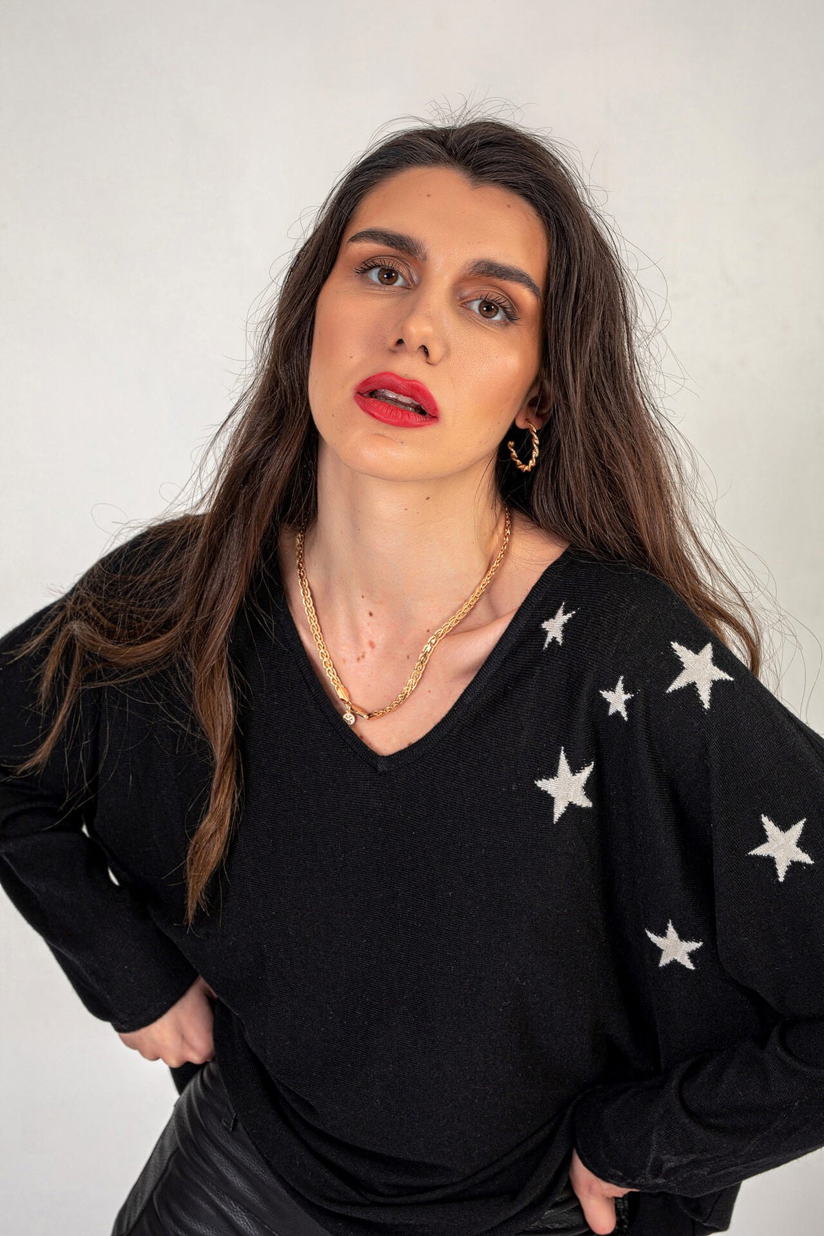 Black Knitted Oversized Jumper With Star Print