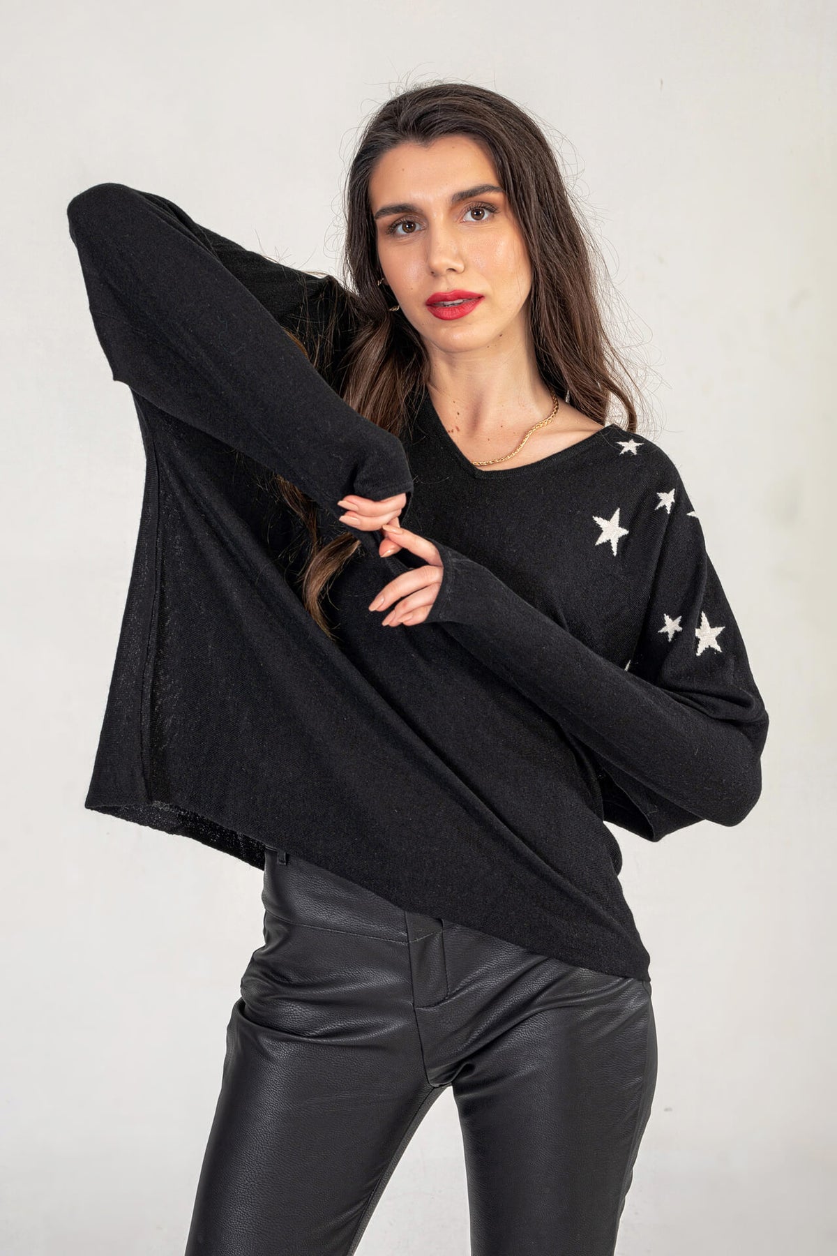 Black Knitted Oversized Jumper With Star Print