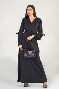 Black Maxi Wrap Dress With Tie Waist
