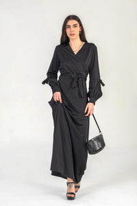 Black Maxi Wrap Dress With Tie Waist