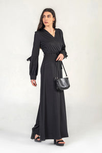Black Maxi Wrap Dress With Tie Waist