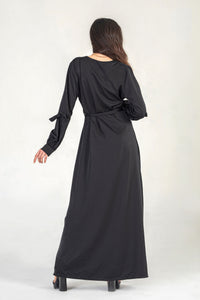 Black Maxi Wrap Dress With Tie Waist