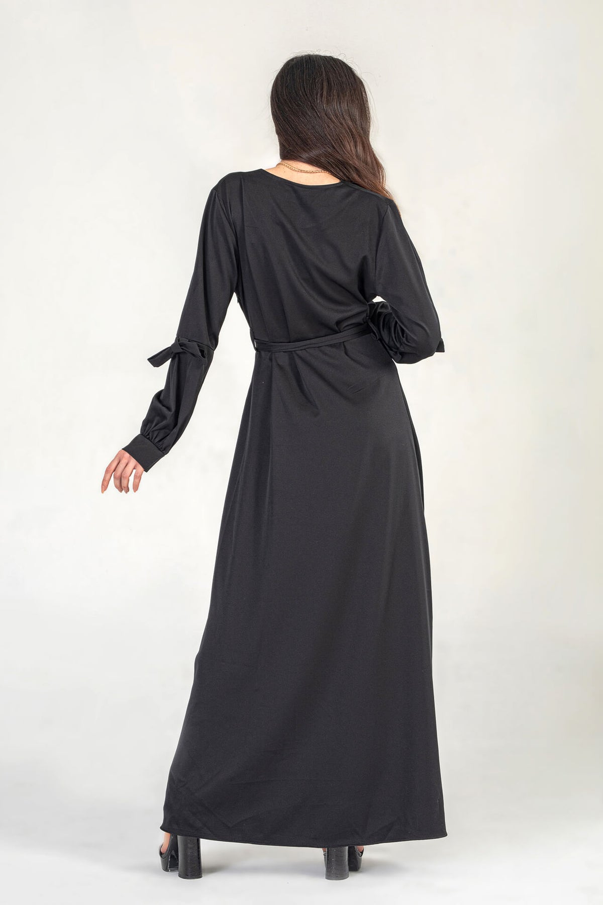 Black Maxi Wrap Dress With Tie Waist
