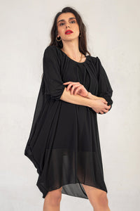 Black Mini Dress With Ruched Hem
