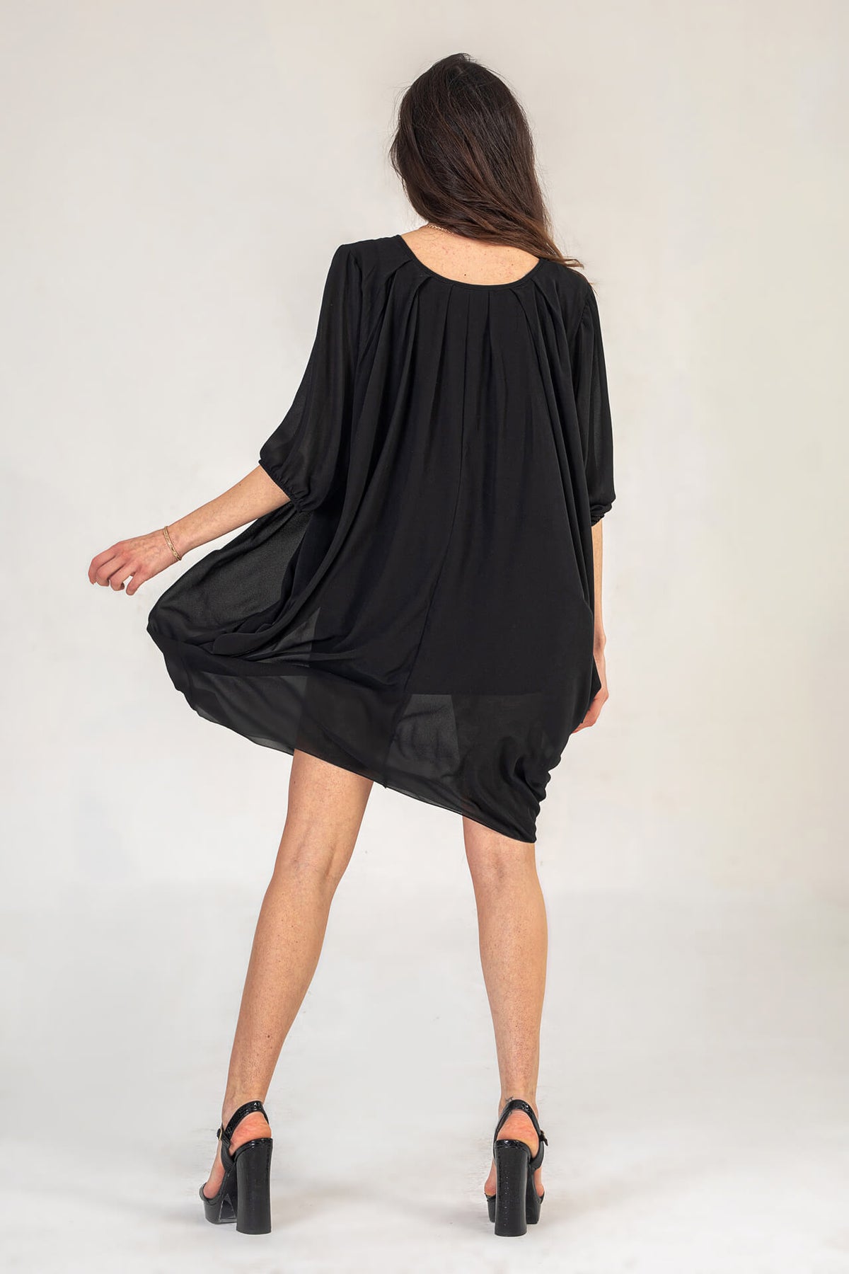 Black Mini Dress With Ruched Hem