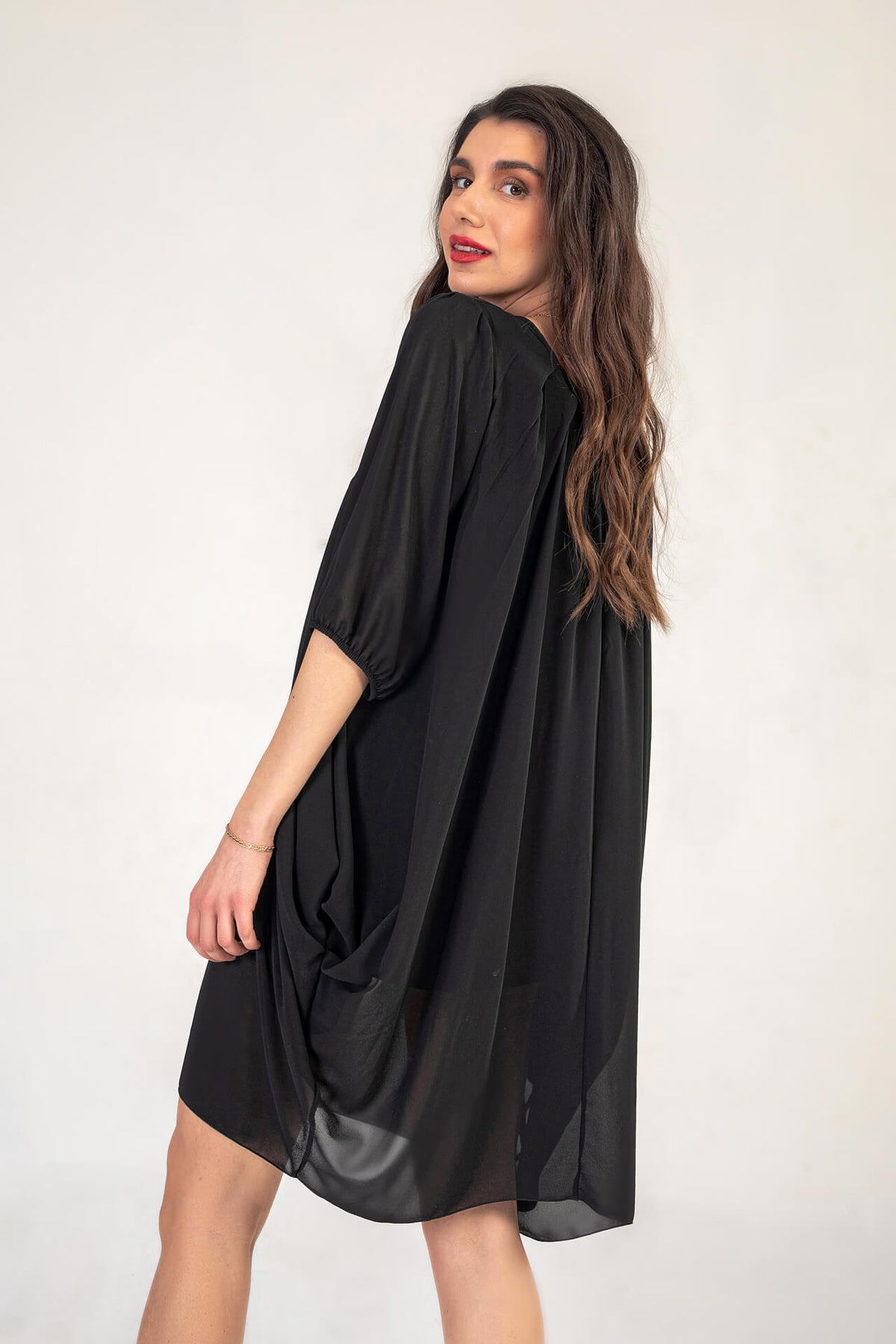 Black Mini Dress With Ruched Hem
