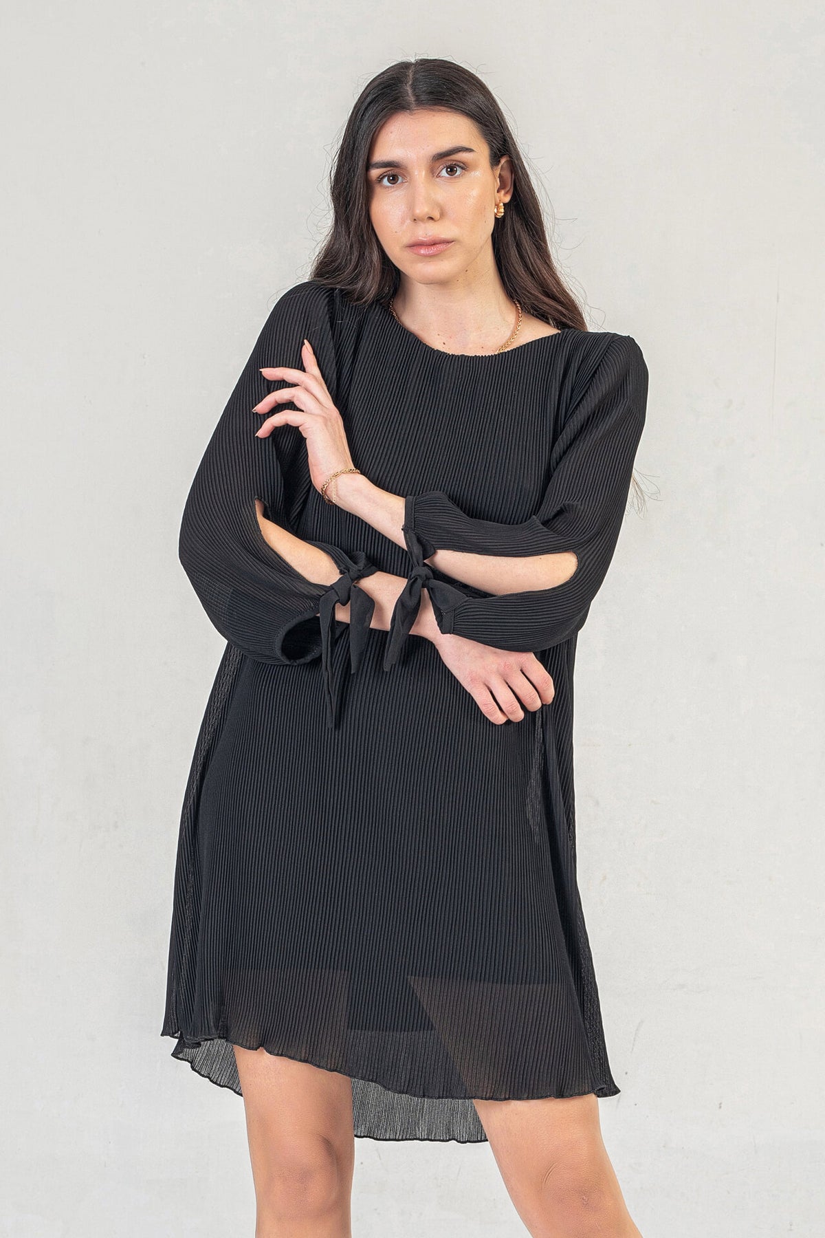 Black Plisse Mini Dress