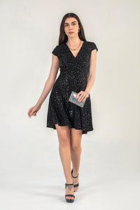 Cap Sleeve Sequin Mini Dress In Black