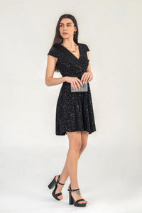 Cap Sleeve Sequin Mini Dress In Black