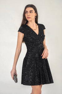 Cap Sleeve Sequin Mini Dress In Black
