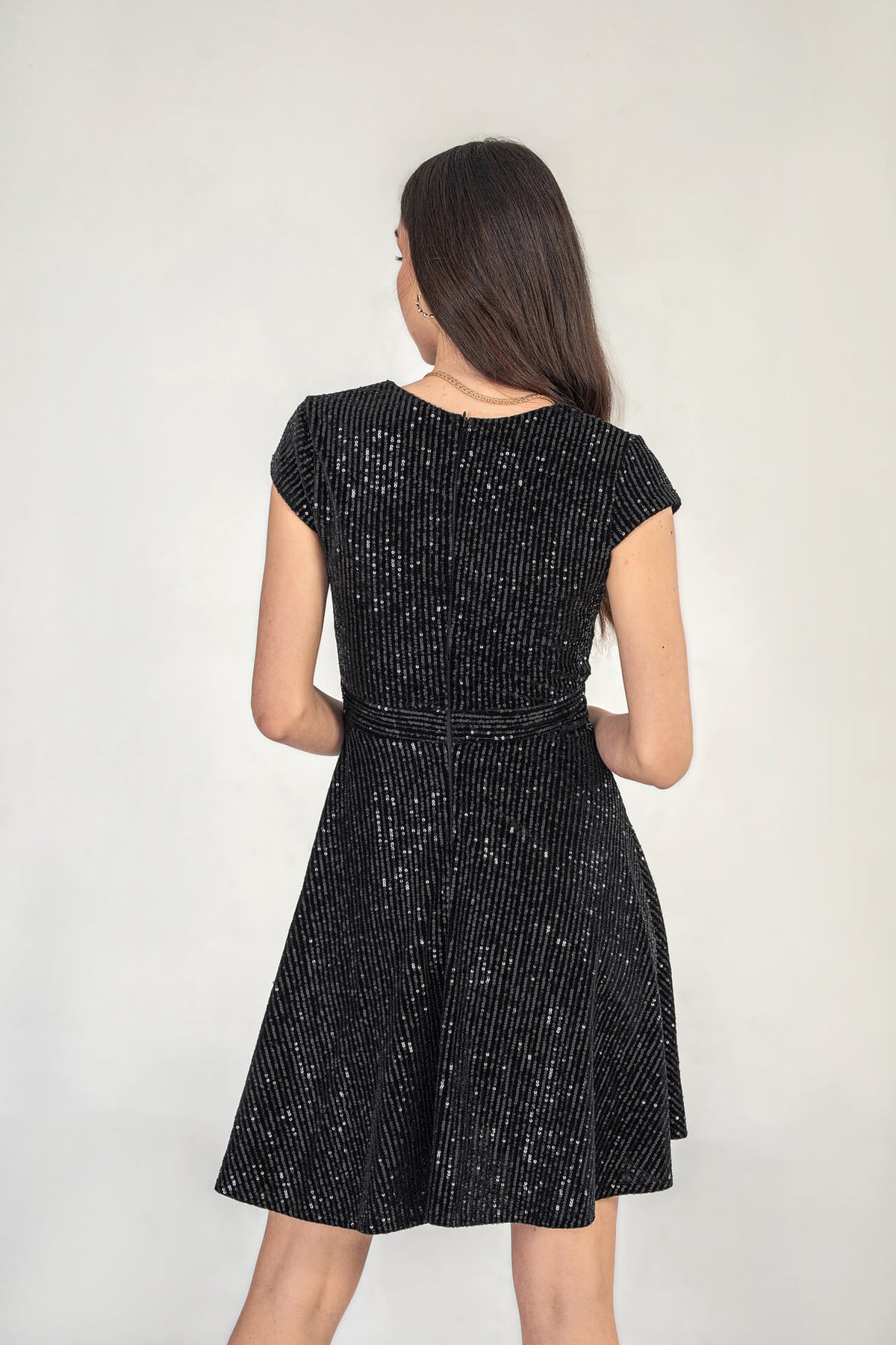 Cap Sleeve Sequin Mini Dress In Black