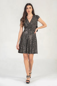 Cap Sleeve Sequin Mini Dress In Gold