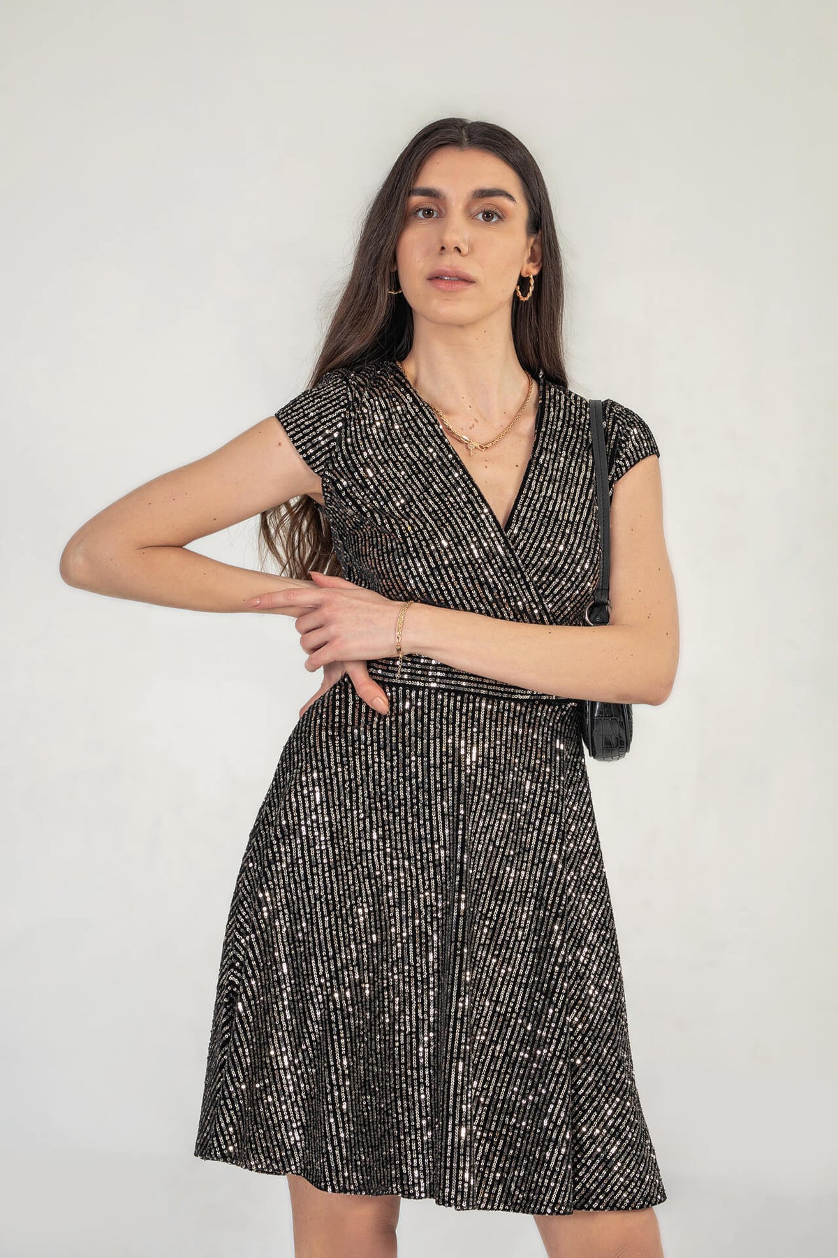 Cap Sleeve Sequin Mini Dress In Gold