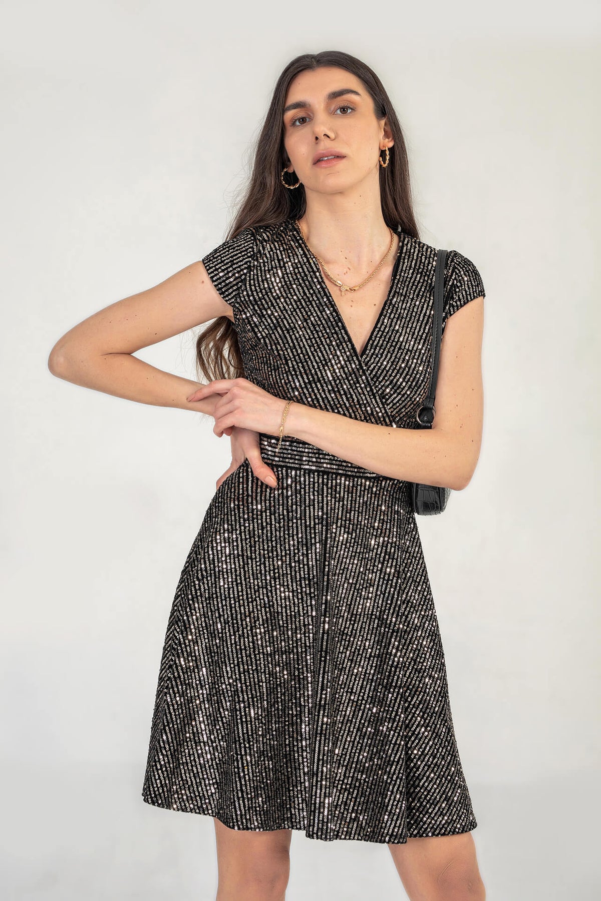 Cap Sleeve Sequin Mini Dress In Gold