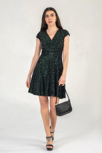 Cap Sleeve Sequin Mini Dress In Green