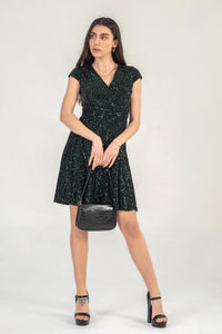 Cap Sleeve Sequin Mini Dress In Green