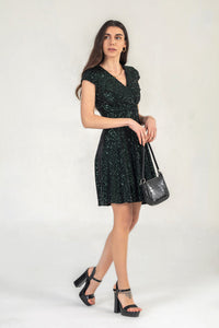 Cap Sleeve Sequin Mini Dress In Green
