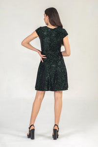 Cap Sleeve Sequin Mini Dress In Green