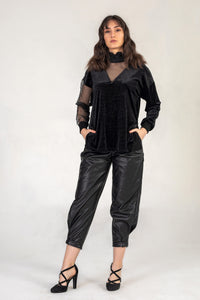 Chiffon  High Neck Jumper in Black