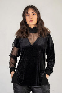 Chiffon  High Neck Jumper in Black
