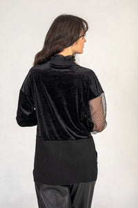 Chiffon  High Neck Jumper in Black