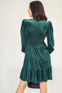 Emerald Green Velvet dress with puff sleeve