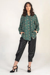 Green Satin Floral Shirt
