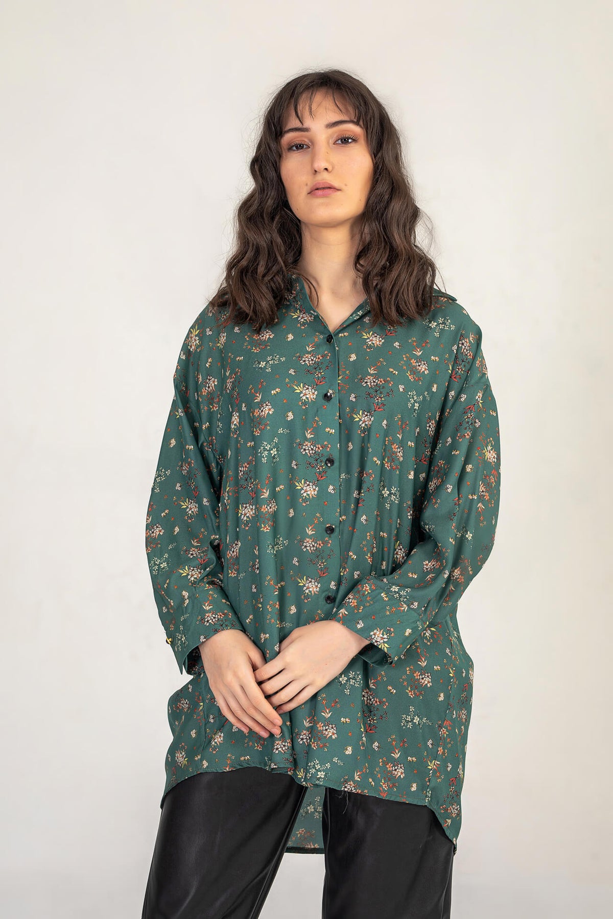 Green Satin Floral Shirt