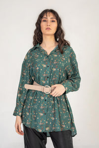 Green Satin Floral Shirt