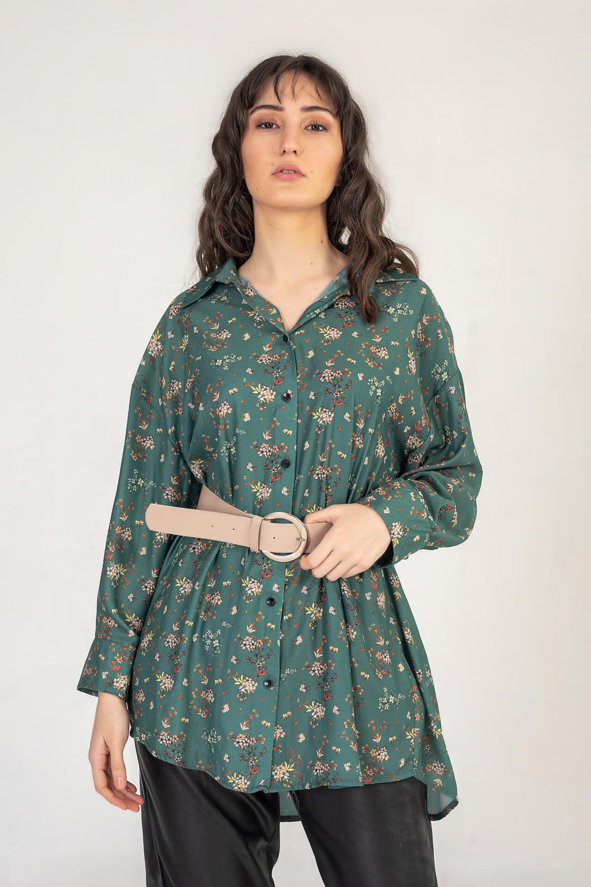 Green Satin Floral Shirt