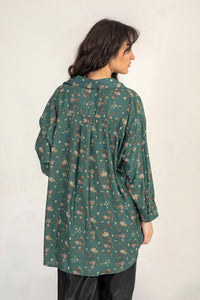 Green Satin Floral Shirt