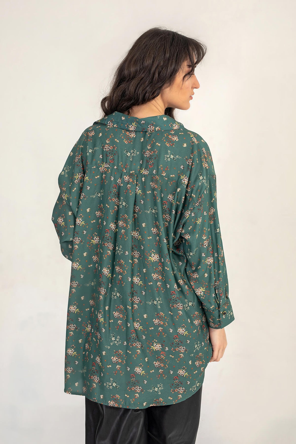 Green Satin Floral Shirt