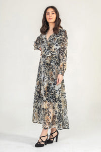 Leopard Print V Neck Maxi Wrap Dress