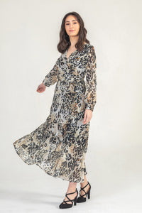 Leopard Print V Neck Maxi Wrap Dress