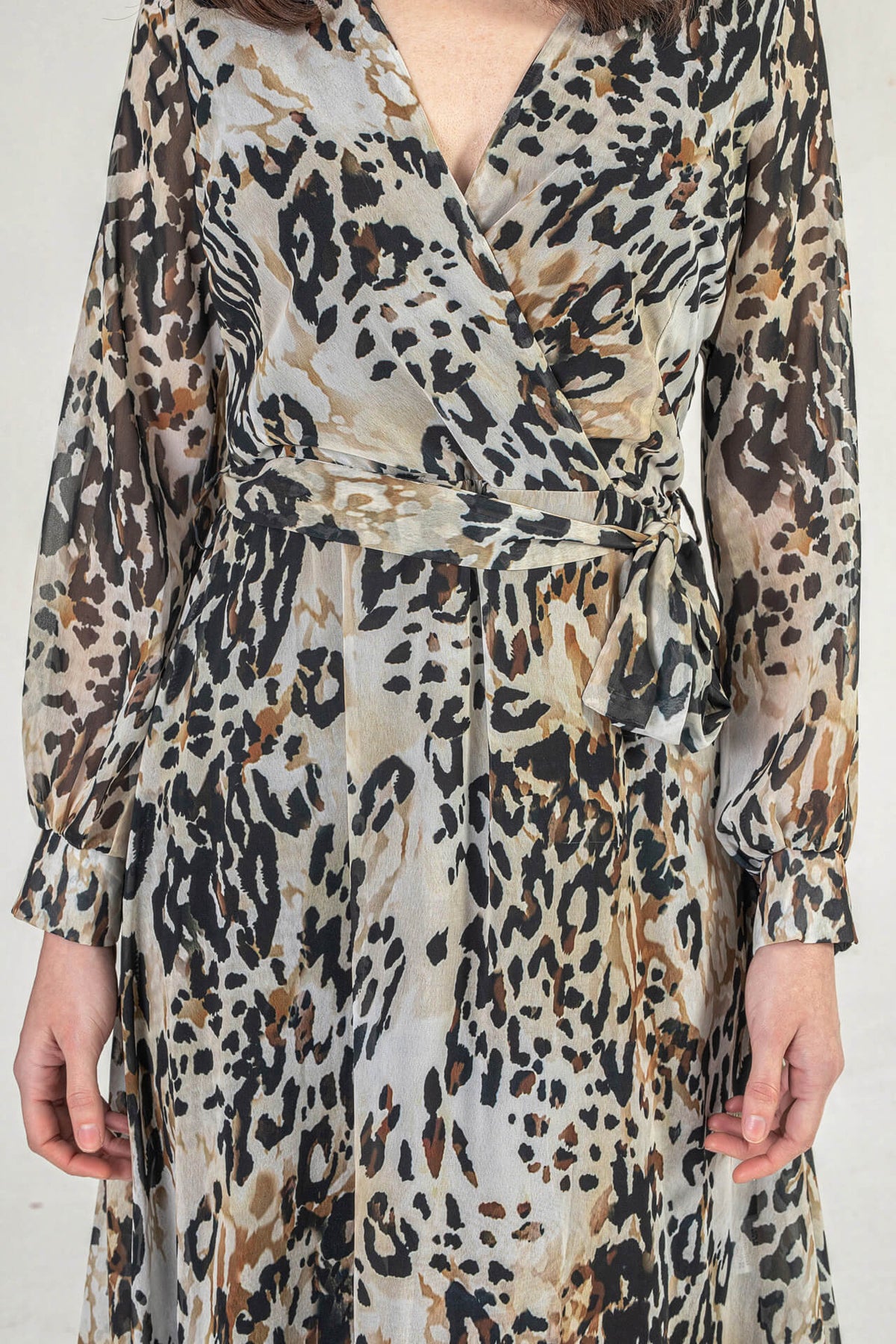 Leopard Print V Neck Maxi Wrap Dress
