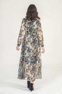 Leopard Print V Neck Maxi Wrap Dress